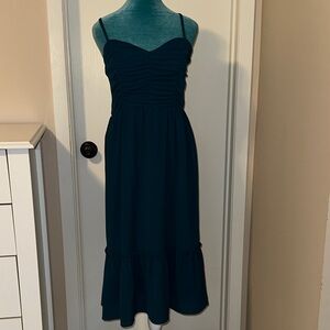 Chic Teal Midi Dress with Ruffled Hem